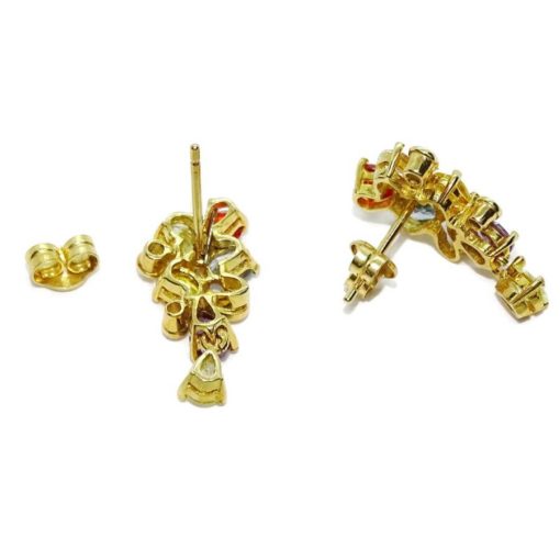Alegres y brillantes pendientes de oro amarillo de 18K con 12 piedras de color y 6 circonitas blancas. - Imagen 5