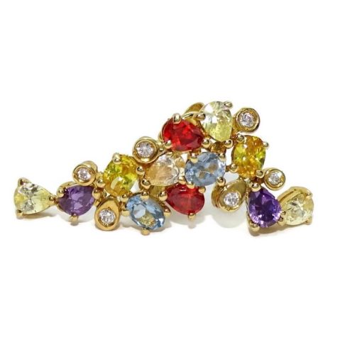 Alegres y brillantes pendientes de oro amarillo de 18K con 12 piedras de color y 6 circonitas blancas. - Imagen 6