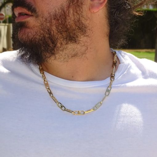 Collar de moda para hombre y mujer de Oro Amarillo de 18k de eslabón tipo forzado uno con tornillo y uno con greca de 8.00 mm de ancho. 60.00cm de Largo. - Imagen 2