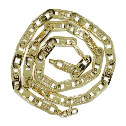 Collar de moda para hombre y mujer de Oro Amarillo de 18k de eslabón tipo forzado uno con tornillo y uno con greca de 8.00 mm de ancho. 60.00cm de Largo. - Imagen 3