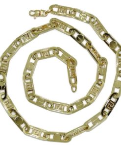 Collar de moda para hombre y mujer de Oro Amarillo de 18k de eslabón tipo forzado uno con tornillo y uno con greca de 8.00 mm de ancho. 60.00cm de Largo.