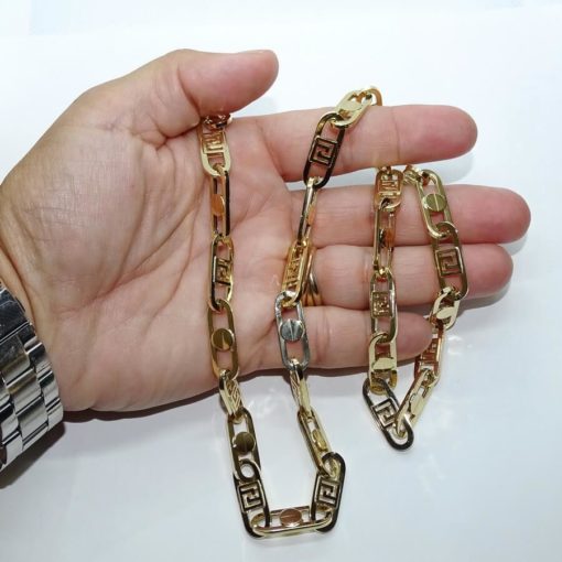Collar de moda para hombre y mujer de Oro Amarillo de 18k de eslabón tipo forzado uno con tornillo y uno con greca de 8.00 mm de ancho. 60.00cm de Largo. - Imagen 4