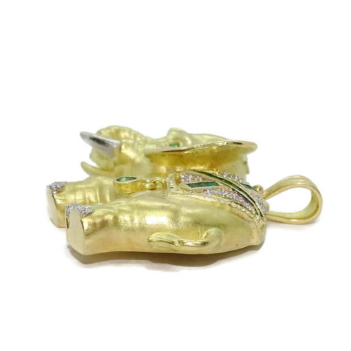 Impresionante elefante de oro amarillo de 18k con 0.50 cts de diamantes y 0.69cts de esmeraldas - Imagen 5