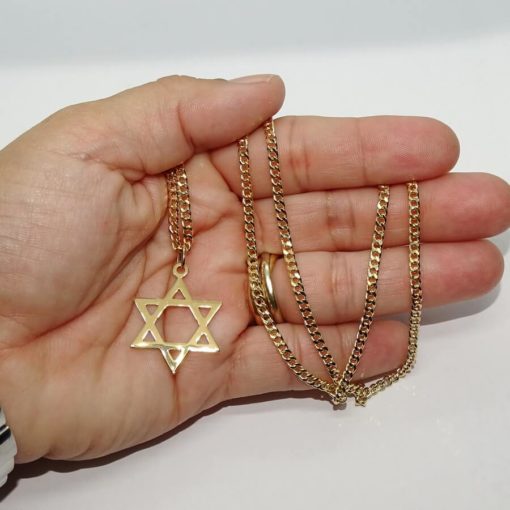 Estrella de David de oro de 18k con cadena barbada - Imagen 3