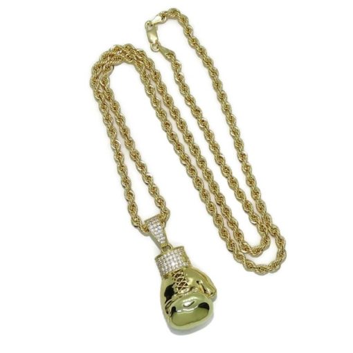 Collar de oro para hombre con guante de oro de boxeo y cordón. - Imagen 7