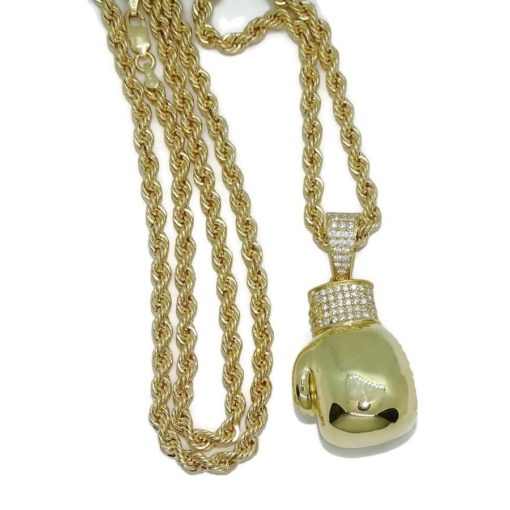 Collar de oro para hombre con guante de oro de boxeo y cordón. - Imagen 5