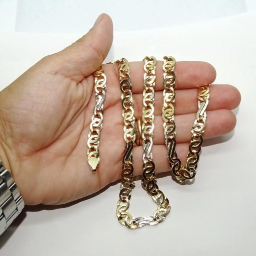 Cadena de oro de 18k para hombre de eslabones combinados de oro amarillo y oro blanco, de 8.00 mm de grosor por 60cm de larga - Imagen 4