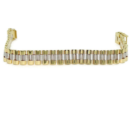 Pulsera para hombre de oro amarillo y oro blanco mate y brillo de 18k tipo malla italiana semi-rígida - Imagen 3