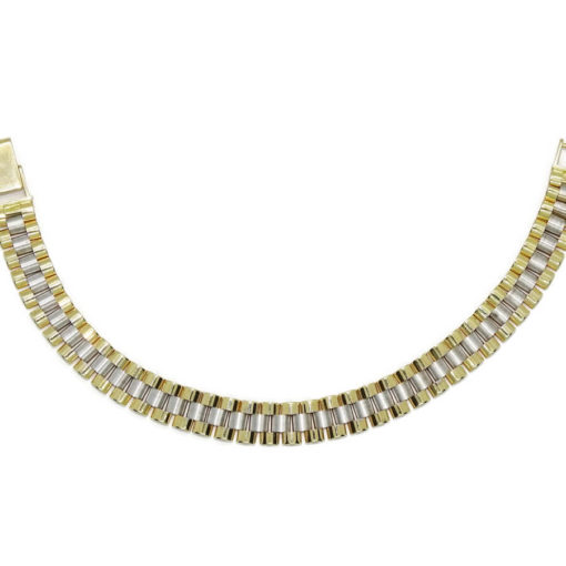 Pulsera para hombre de oro amarillo y oro blanco mate y brillo de 18k tipo malla italiana semi-rígida - Imagen 6