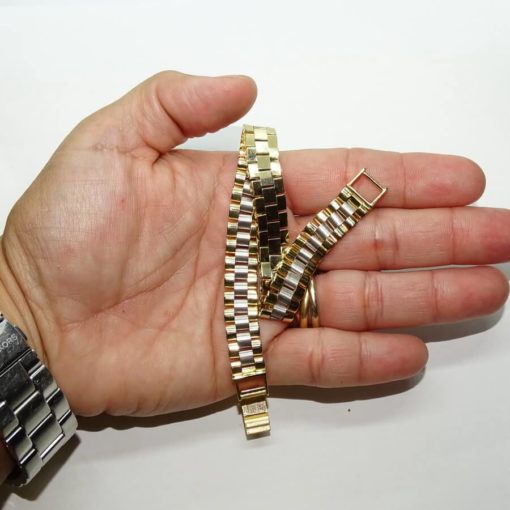 Pulsera para hombre de oro amarillo y oro blanco mate y brillo de 18k tipo malla italiana semi-rígida - Imagen 2