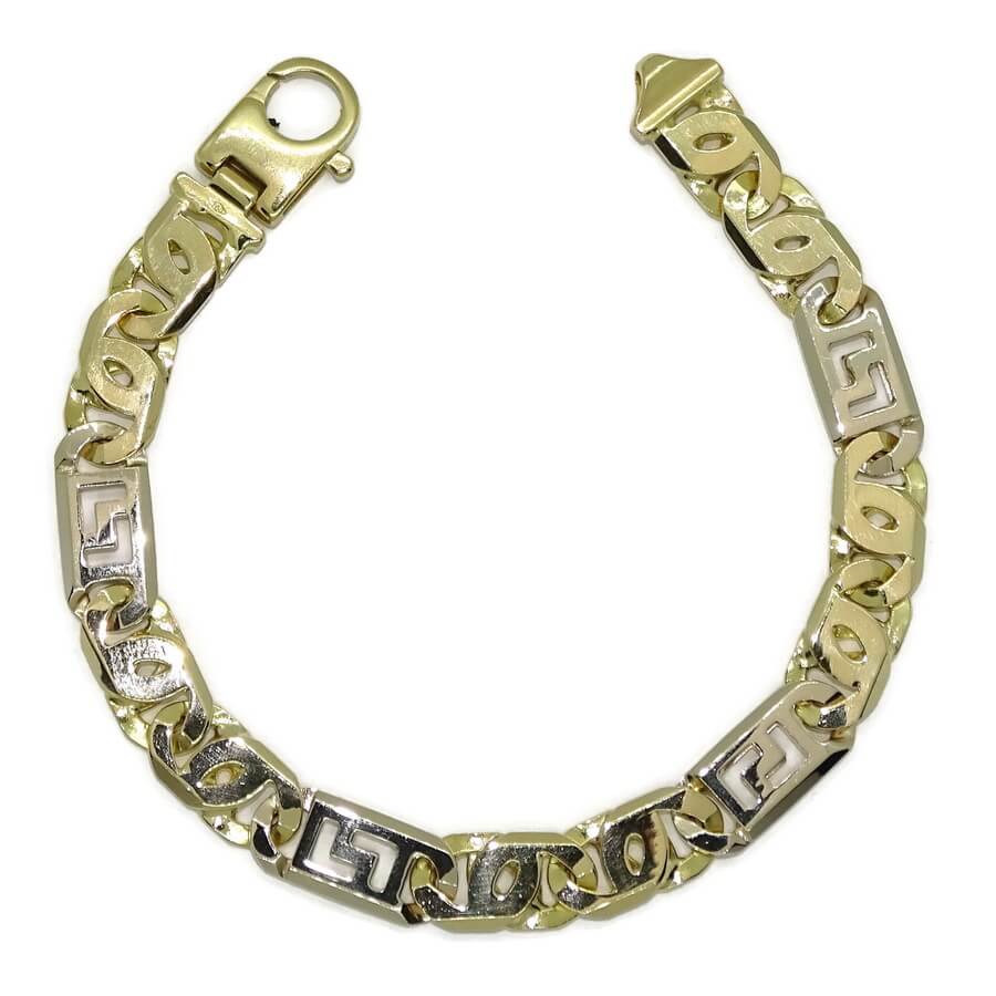 Impresionante Pulsera para Hombre de Oro Amarillo y oro blanco de 18k Maciza. 45.85 gr.