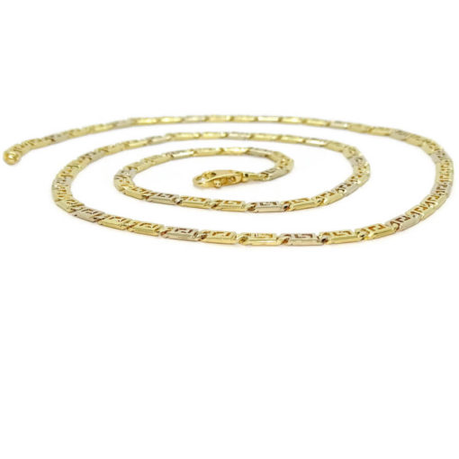 Impresionante y original cadena de oro macizo de 18k blanco y amarillo, de 4.00 de ancha y 60.00cm de larga. Cierre mosquetón. Peso: 30.40 gr de oro de 18k. - Imagen 7