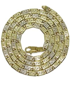Impresionante y original cadena de oro macizo de 18k blanco y amarillo, de 4.00 de ancha y 60.00cm de larga. Cierre mosquetón. Peso: 30.40 gr de oro de 18k.