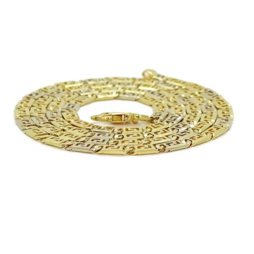 Impresionante y original cadena de oro macizo de 18k blanco y amarillo, de 4.00 de ancha y 60.00cm de larga. Cierre mosquetón. Peso: 30.40 gr de oro de 18k. - Imagen 3