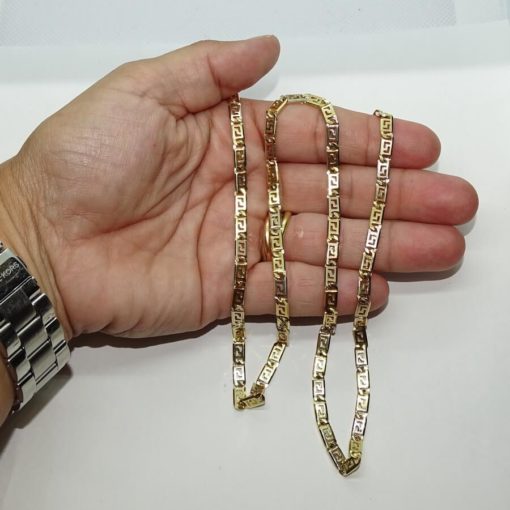 Impresionante y original cadena de oro macizo de 18k blanco y amarillo, de 4.00 de ancha y 60.00cm de larga. Cierre mosquetón. Peso: 30.40 gr de oro de 18k. - Imagen 4