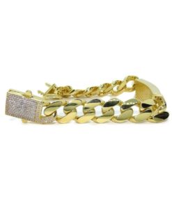 Impresionante pulsera para hombre de oro amarillo de 18k de 21.00 cm de larga y 1.40 cm de ancha, modelo barbada plana con placa, cierre mónaco - Imagen 5