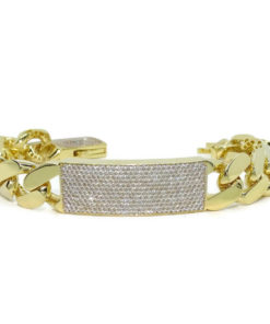 Impresionante pulsera para hombre de oro amarillo de 18k de 21.00 cm de larga y 1.40 cm de ancha, modelo barbada plana con placa, cierre mónaco - Imagen 3