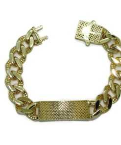 Impresionante pulsera para hombre de oro amarillo de 18k de 21.00 cm de larga y 1.40 cm de ancha, modelo barbada plana con placa, cierre mónaco - Imagen 8