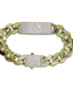 Impresionante pulsera para hombre de oro amarillo de 18k de 21.00 cm de larga y 1.40 cm de ancha, modelo barbada plana con placa, cierre mónaco - Imagen 7