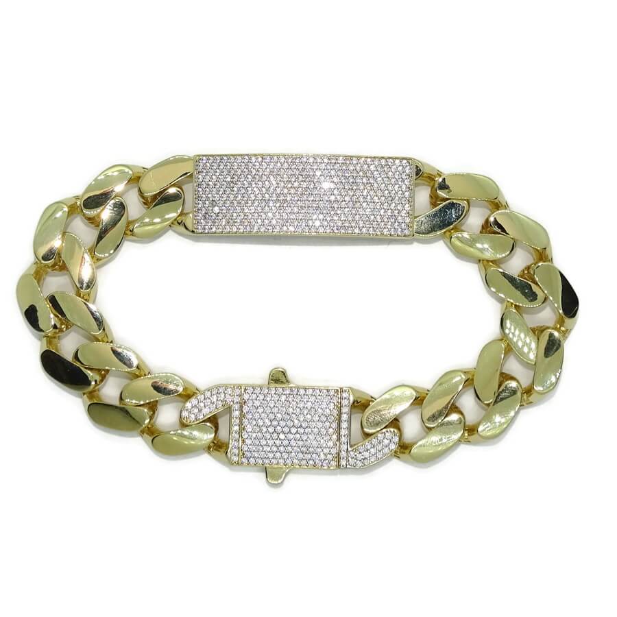 Impresionante pulsera para hombre de oro amarillo de 18k de 21.00 cm de larga y 1.40 cm de ancha, modelo barbada plana con placa, cierre mónaco - Imagen 7