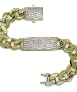 Impresionante pulsera para hombre de oro amarillo de 18k de 21.00 cm de larga y 1.40 cm de ancha, modelo barbada plana con placa, cierre mónaco - Imagen 6