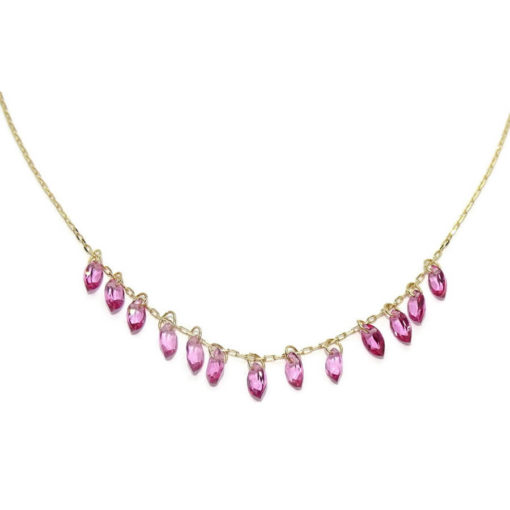 Fino y elegante collar de oro amarillo de 18k con 13 topacios rosas talla briolette de 42.00 cm de largo - Imagen 6