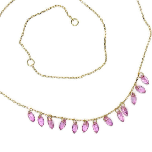 Fino y elegante collar de oro amarillo de 18k con 13 topacios rosas talla briolette de 42.00 cm de largo - Imagen 5