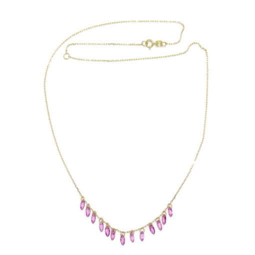 Fino y elegante collar de oro amarillo de 18k con 13 topacios rosas talla briolette de 42.00 cm de largo - Imagen 7