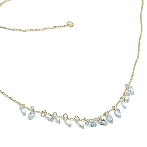 Precioso y elegante collar de oro amarillo de 18k con 13 topacios azules talla briolette - Imagen 7