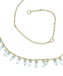 Precioso y elegante collar de oro amarillo de 18k con 13 topacios azules talla briolette