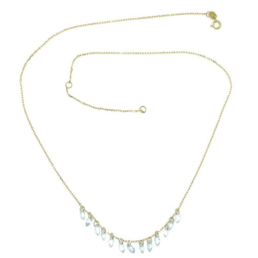 Precioso y elegante collar de oro amarillo de 18k con 13 topacios azules talla briolette - Imagen 9