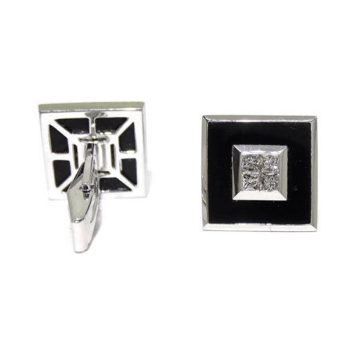 Gemelos de oro blanco de 18k macizo con 2 onix de 4.73cts y 8 diamantes talla princesa de 0.74cts - Imagen 7