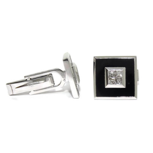 Gemelos de oro blanco de 18k macizo con 2 onix de 4.73cts y 8 diamantes talla princesa de 0.74cts - Imagen 6