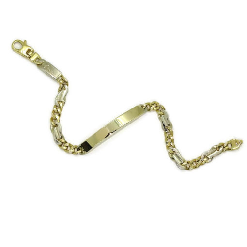 Pulsera para hombre de oro macizo de 18k amarillo y blanco con placa, de 2.00mm de grosor y 21.00cm de larga. 100% personalizable. - Imagen 3