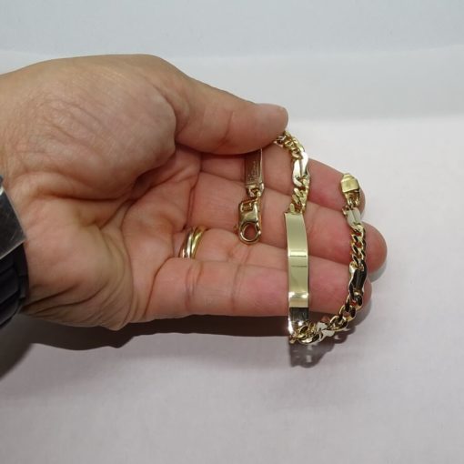 Pulsera para hombre de oro macizo de 18k amarillo y blanco con placa, de 2.00mm de grosor y 21.00cm de larga. 100% personalizable. - Imagen 4