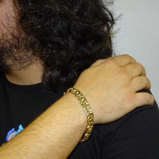 Pulsera para Hombre de Oro Amarillo de 18k ojo de tigre de 1.10 cm de Ancha 22.00cm de Larga. - Imagen 2