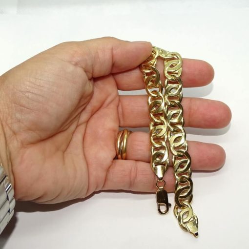 Pulsera para Hombre de Oro Amarillo de 18k ojo de tigre de 1.10 cm de Ancha 22.00cm de Larga. - Imagen 3