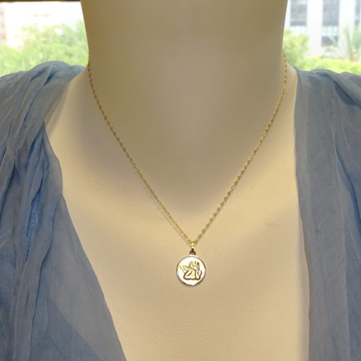 Medalla para bebé con Angelito de 14mm y cadena italiana estriada de 40cm todo oro 18k - Imagen 2