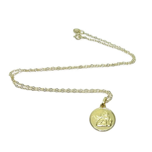 Medalla para bebé con Angelito de 14mm y cadena italiana estriada de 40cm todo oro 18k - Imagen 3