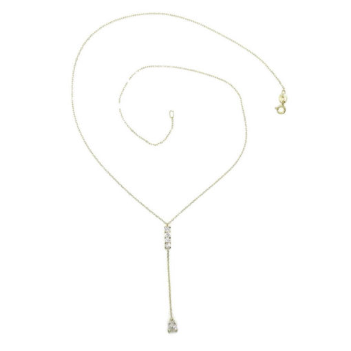 Fino y elegante collar de oro amarillo de 18k con 4 circonitas en carril y una circonita en forma de lágrima - Imagen 9