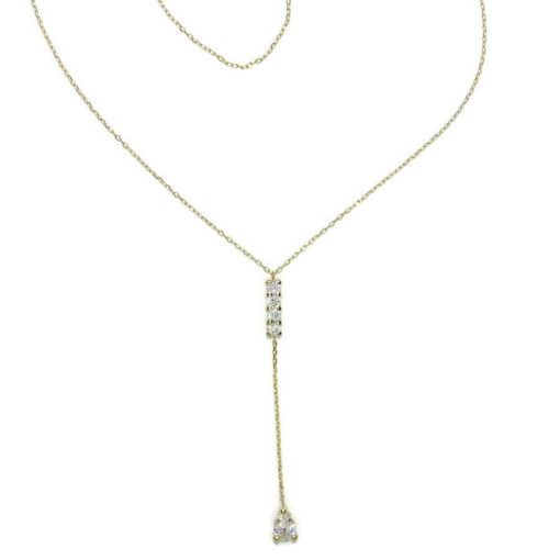 Fino y elegante collar de oro amarillo de 18k con 4 circonitas en carril y una circonita en forma de lágrima - Imagen 8