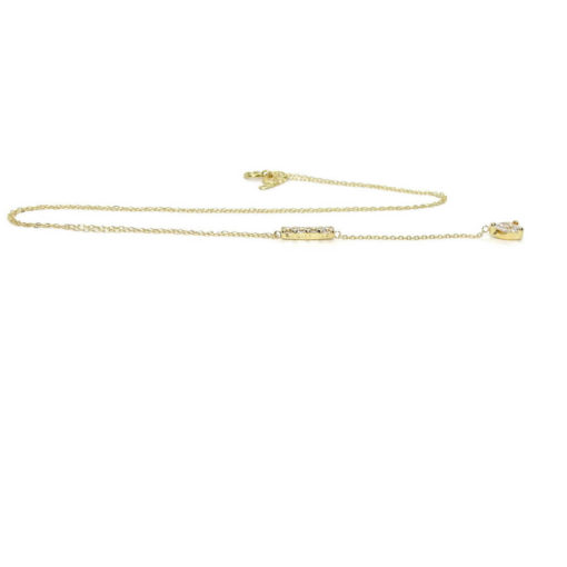 Fino y elegante collar de oro amarillo de 18k con 4 circonitas en carril y una circonita en forma de lágrima - Imagen 7