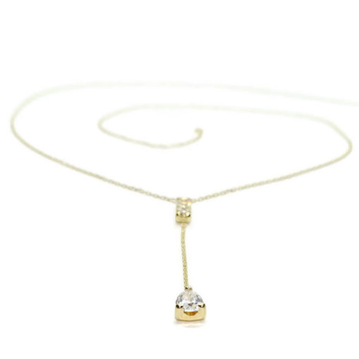 Fino y elegante collar de oro amarillo de 18k con 4 circonitas en carril y una circonita en forma de lágrima - Imagen 10