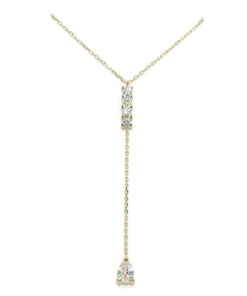 Fino y elegante collar de oro amarillo de 18k con 4 circonitas en carril y una circonita en forma de lágrima
