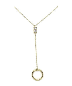 Fino y elegante collar de oro amarillo de 18k con 2 circonitas y un circulo de 1.00cm de diámetro