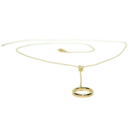 Fino y elegante collar de oro amarillo de 18k con 2 circonitas y un circulo de 1.00cm de diámetro - Imagen 7