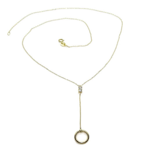 Fino y elegante collar de oro amarillo de 18k con 2 circonitas y un circulo de 1.00cm de diámetro - Imagen 6