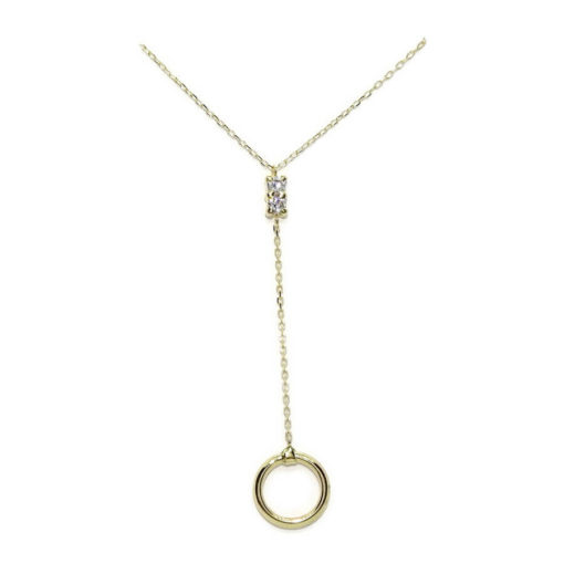 Fino y elegante collar de oro amarillo de 18k con 2 circonitas y un circulo de 1.00cm de diámetro