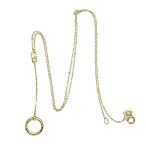 Fino y elegante collar de oro amarillo de 18k con 2 circonitas y un circulo de 1.00cm de diámetro - Imagen 4