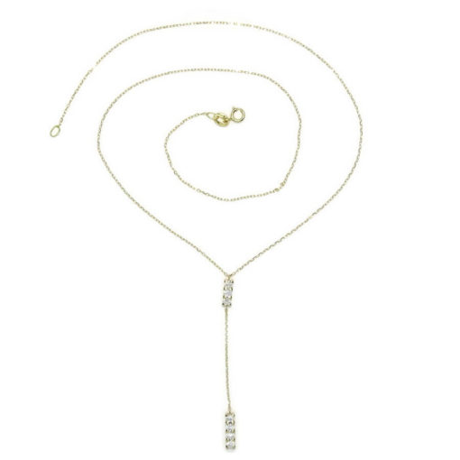 Fino y elegante collar de oro amarillo de 18k con 7 circonitas en carril. - Imagen 6